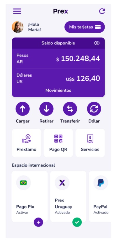 Tarjeta prepaga Prex Argentina: ¿Cómo funciona? Guía completa 2025 app de Prex Argentina mostrando saldos en pesos y dólares