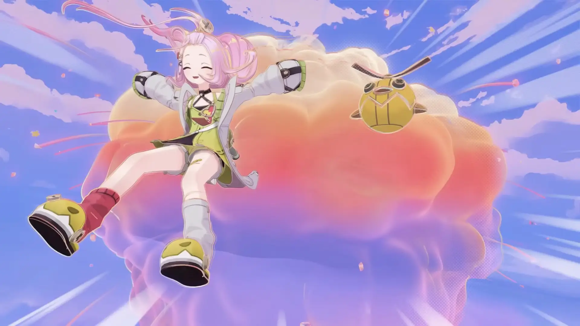 Aino montando la onda de choque de una explosión que causó en el impacto de Genshin